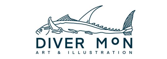 fish logo that says diver mon art