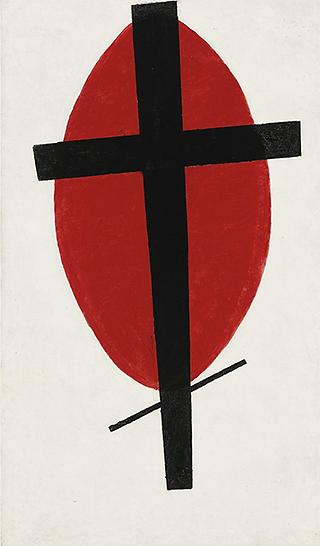 Abtract composition made of geometric shapes using red and black by Kazimir Malevich