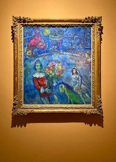 Painting of the purple rooster by marc chagall, oil on canva.