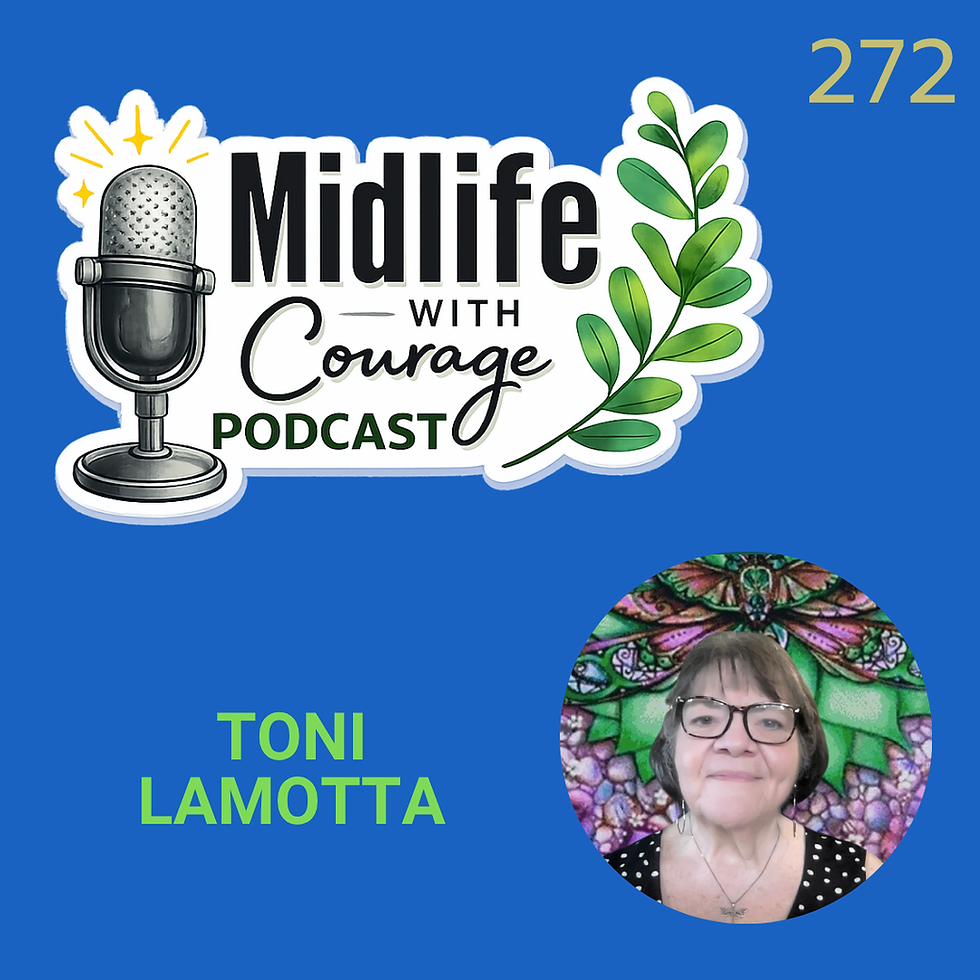 The Midlife with Courage logo with guest's photo.