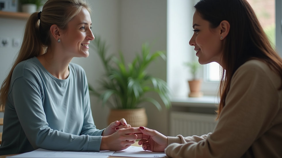 Close-up view of a therapist and client engaged in a session
