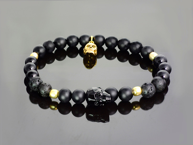 Onyx - Silver and Gold skulls bracelet