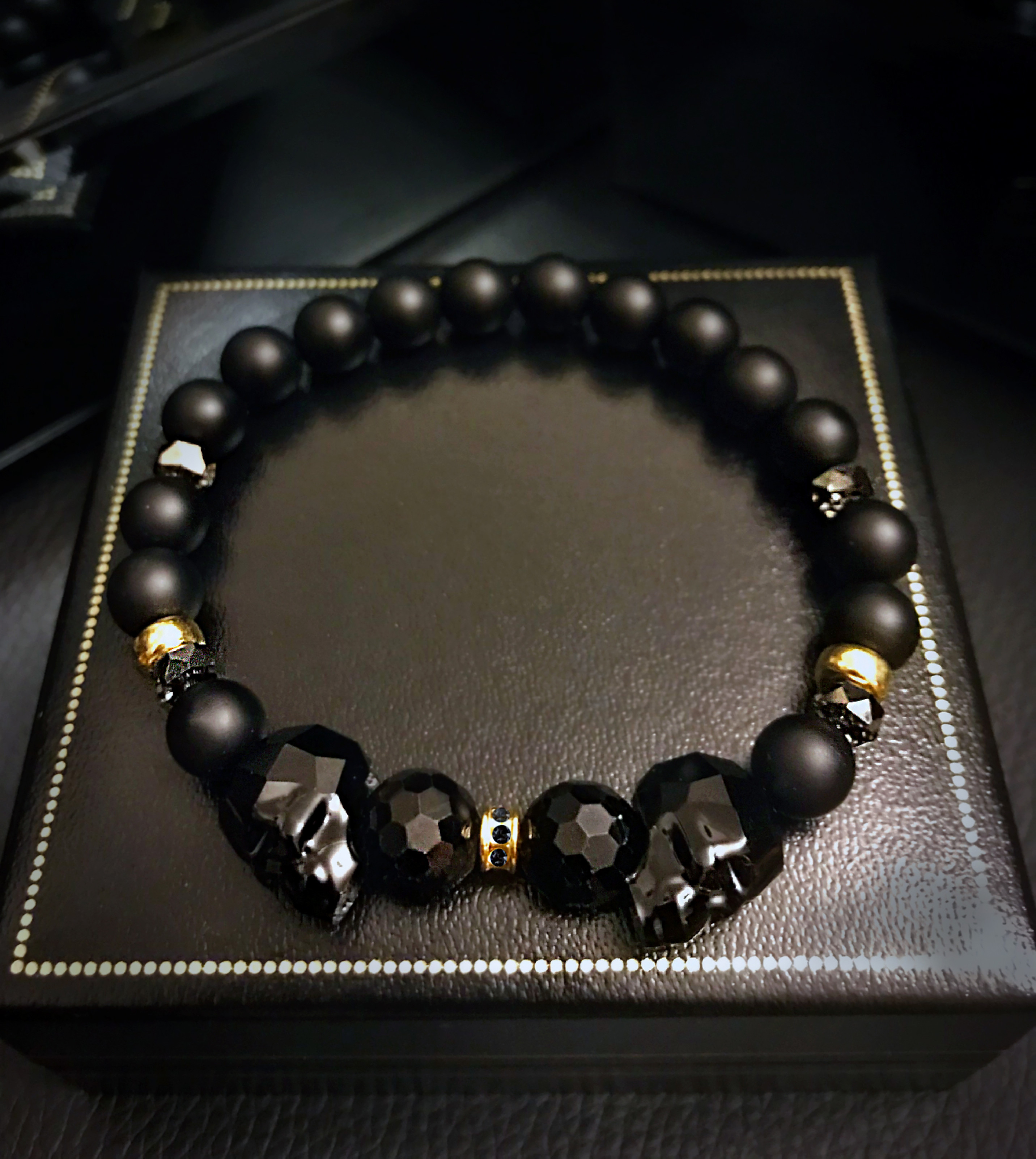 Swarovski Black Diamonds skull gold bracelet onyx