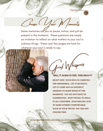 An interior page from the Moving Through Guided Journal titled "Ordinary Miracles," featuring a man leaning against a tree in reflection.