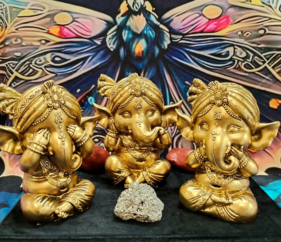 Miniatura: Set 3 Ganesha: ver, oír y callar dorado