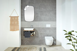 Vamigo My Space Badmöbel für kleine Bäder, 50 cm, kombiniert mit My Way 2.0 Wand-WC und My Life 2.0 Spiegel mit LED-Spot