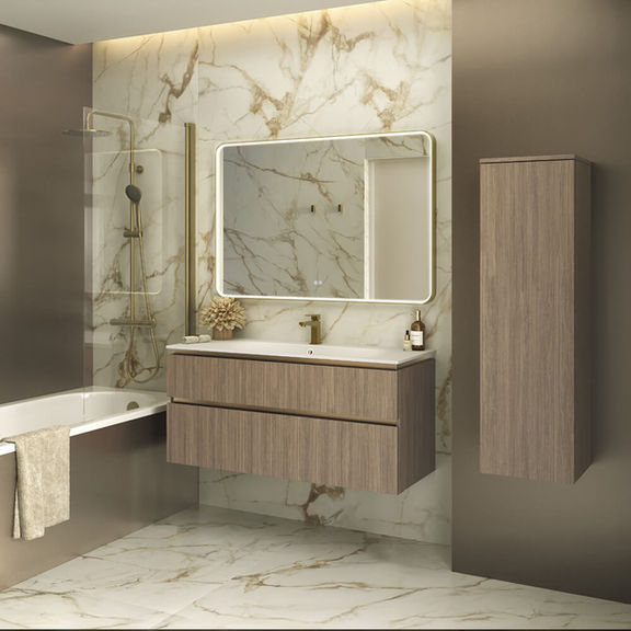 VAMIGO my Choice 2.0 Waschplatz mit Halbhochschrank in Dekor Eiche dunkel gerillt