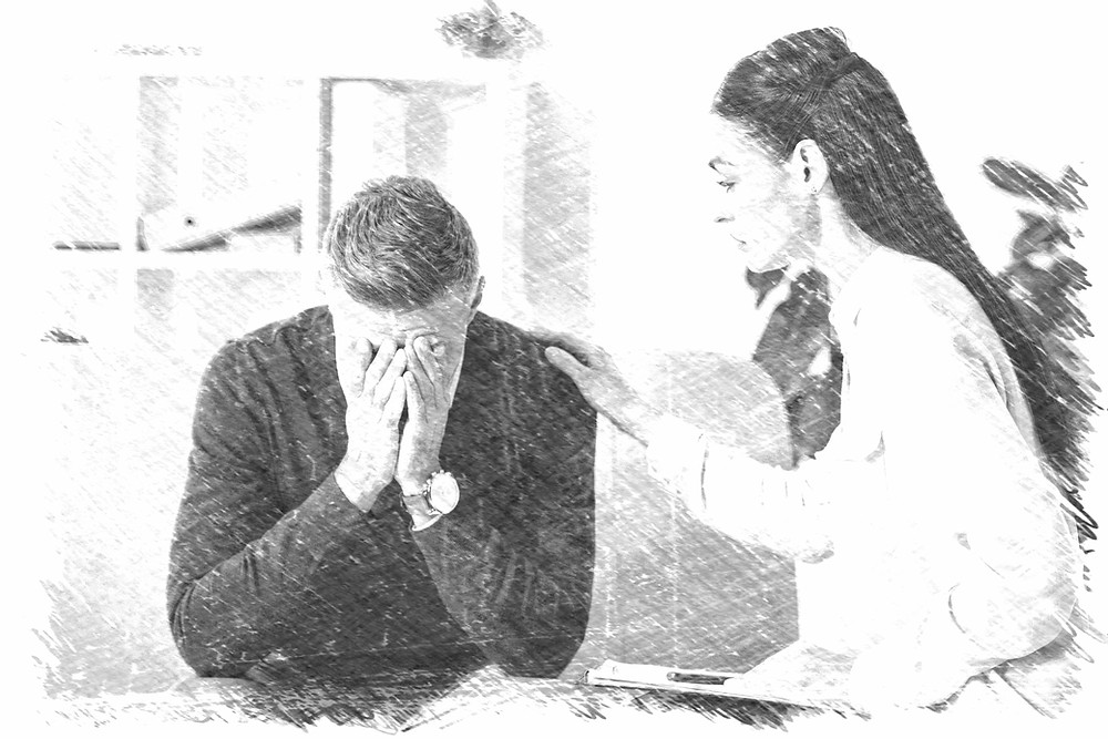 Therapist sympathizing with client