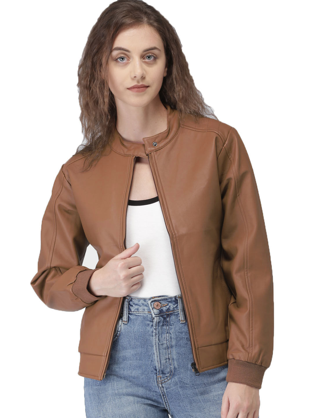 Luis Womens Solid Bamboo Brown Lambskin Genuine Leather Jacket