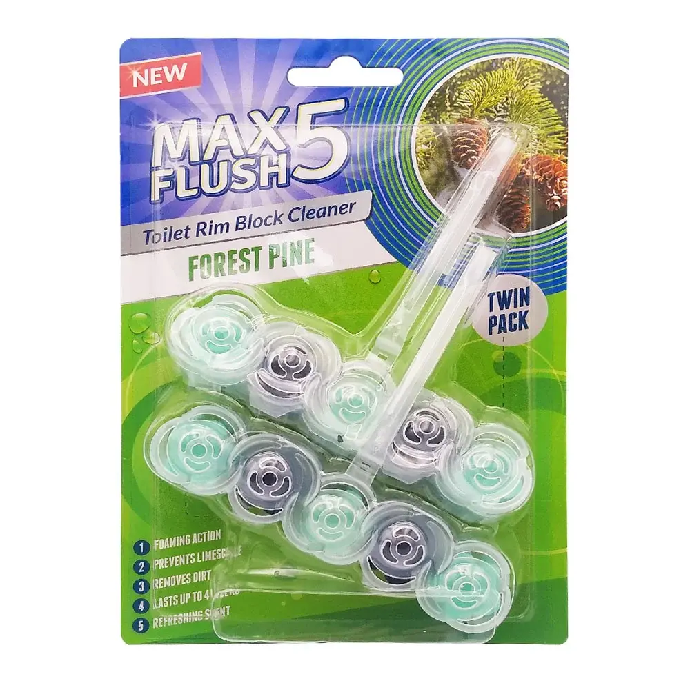 Max Flush 5 Toilet Rim Block Cleaner Forest Pine Twin Pack 2 x 45g