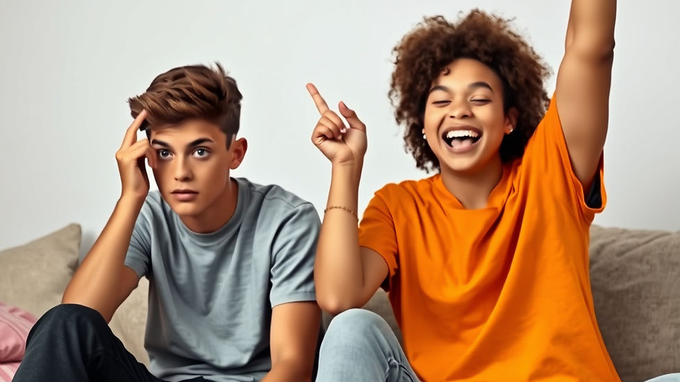 teenager sitting upset and frustrated and a teenager happy celebrating success.jpg