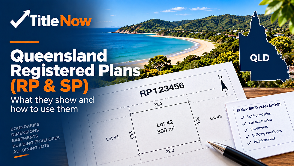 Queensland registered survey plan showing RP and SP plan references and property boundaries