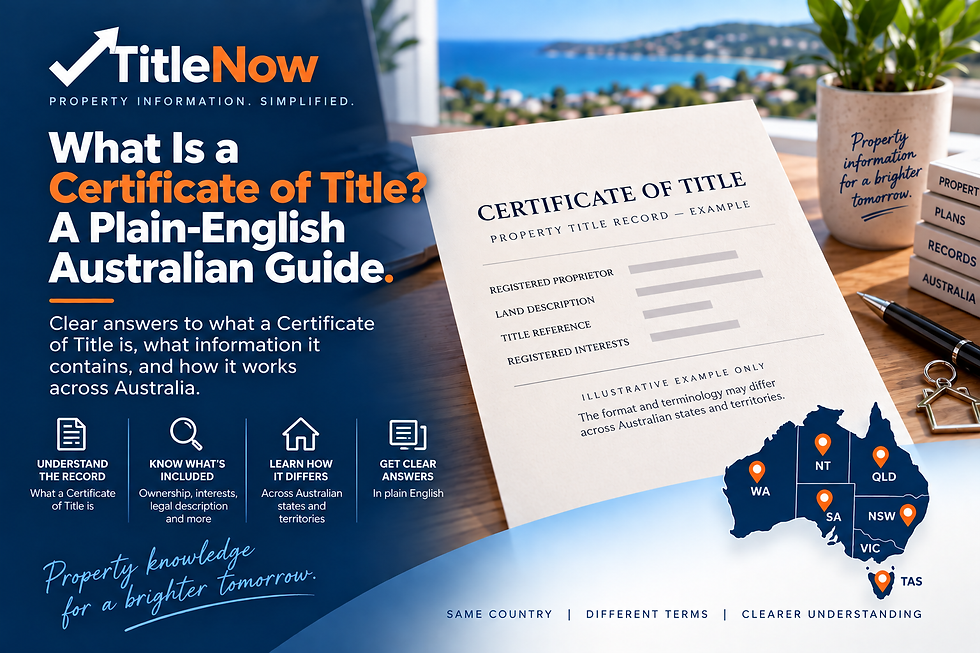 What is a Certificate of Title in Australia? Plain-English guide to property title records, ownership details and registered interests.