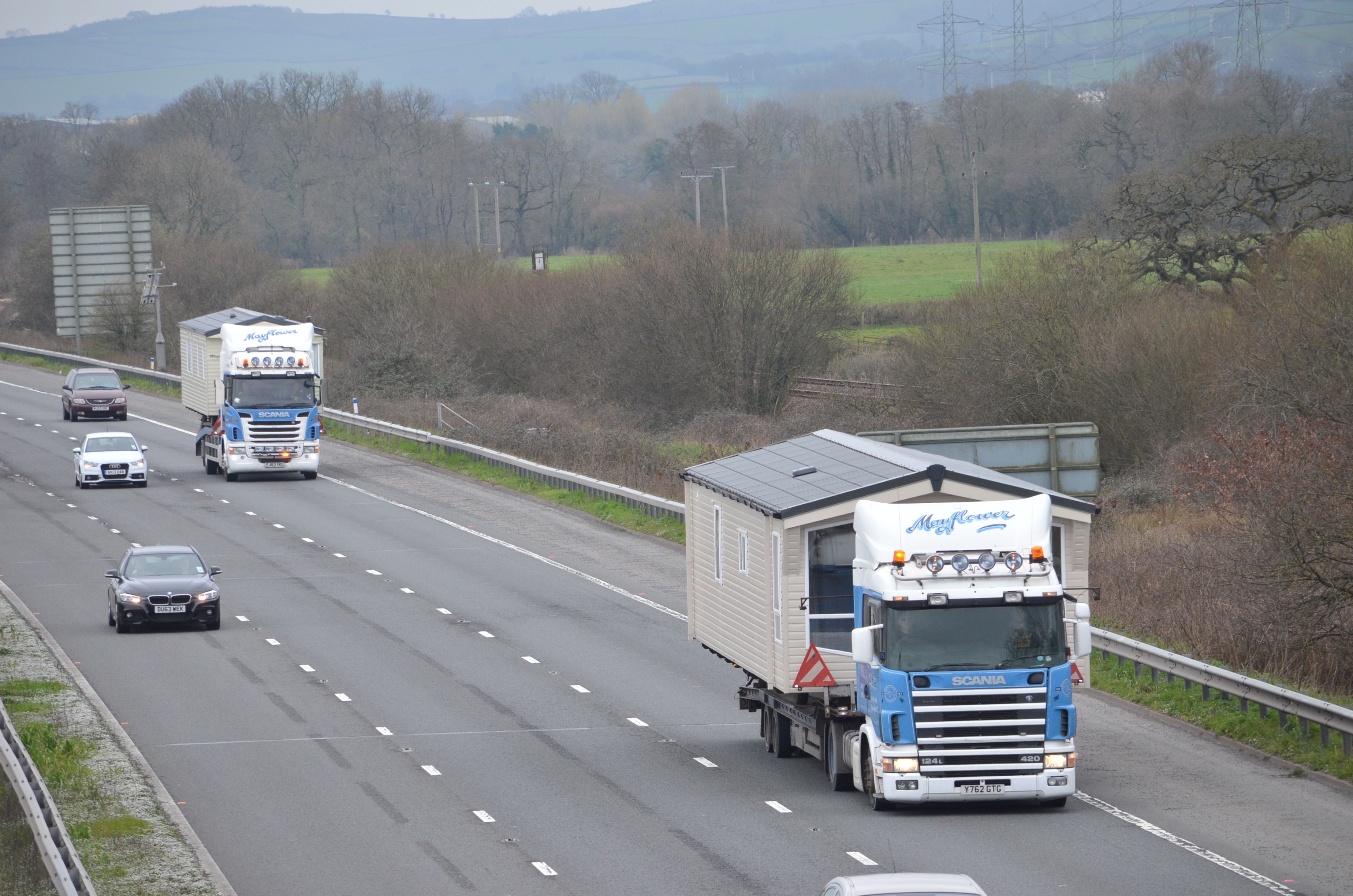 Mayflower Caravan Transport Ltd Scania Pair M5 Northbound, Sampford Peverell Mon 17-3-2014
