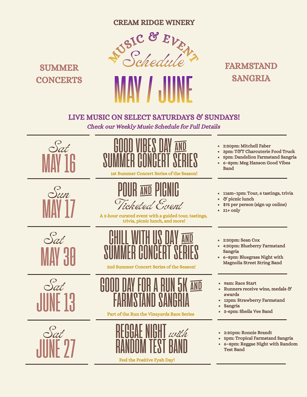 Event Schedule: May & June