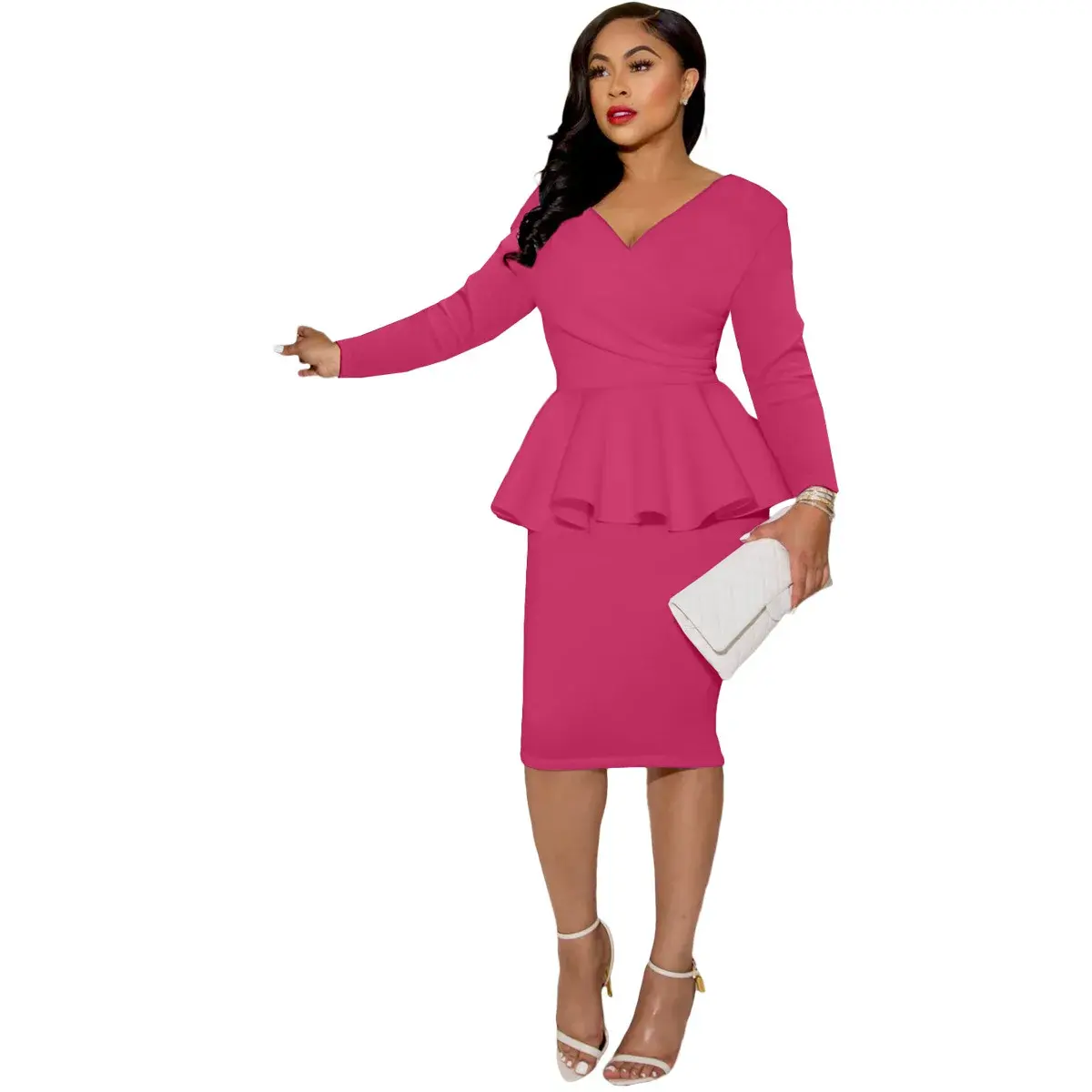 Chic dresses / Women Lady Long Sleeve V-Neck Vintage Elegant Dresses Wear
