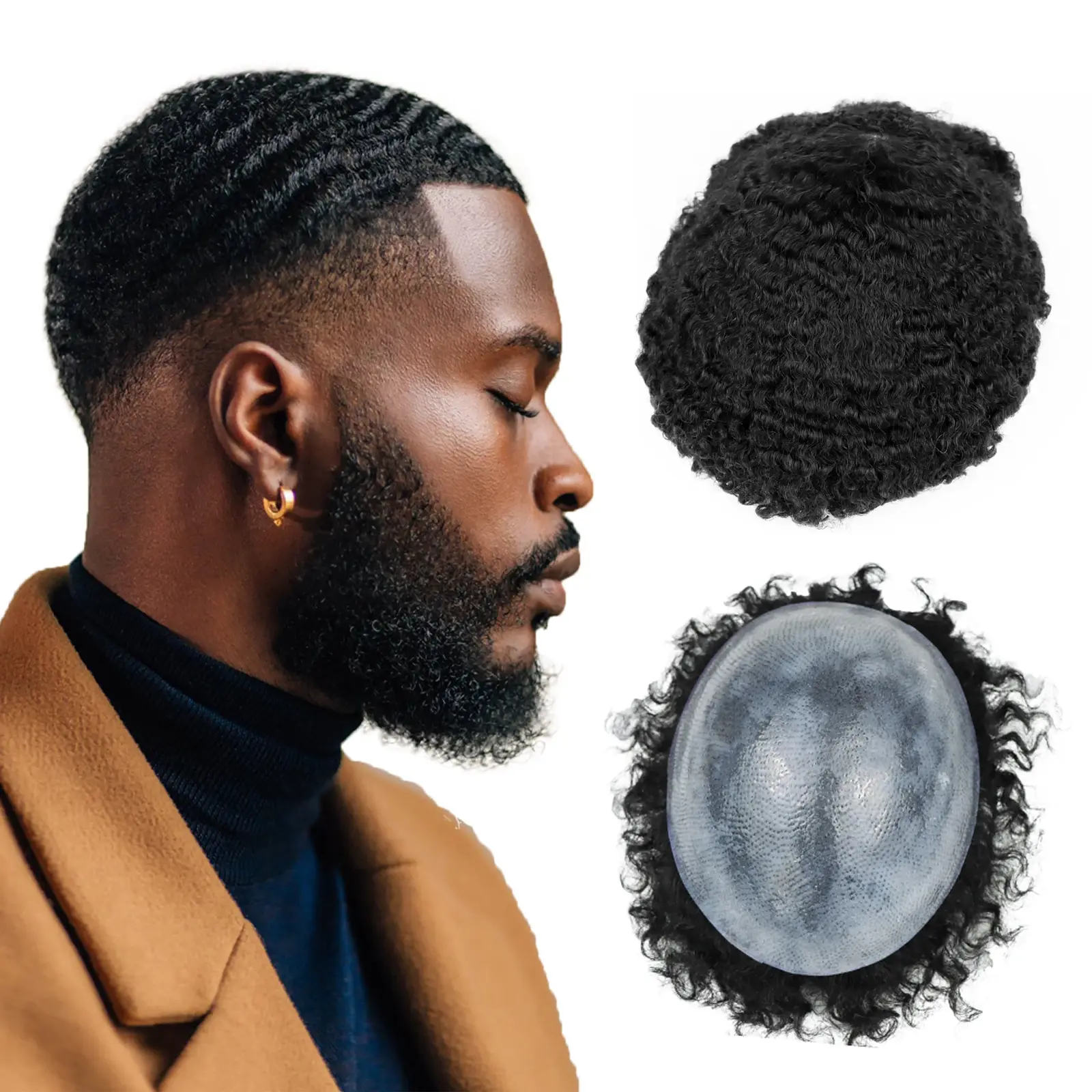 Men's Wigs / Afro Wigs 6 8 10 12mm Kinky Human Hair Piece Full Poly Skin