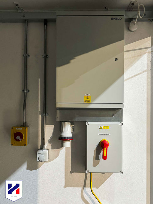 Inside of the GRP substation by Hill Grwp. The image shows all of the integrated electrical equipment