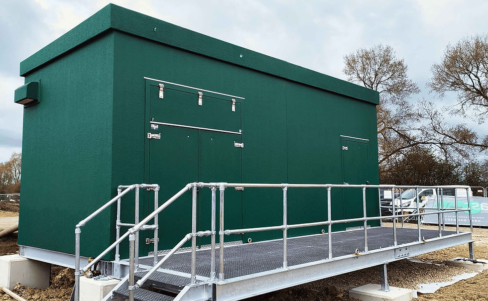 Gree GRP Substation Kiosk with the steel platform and the metal staircase and access platform by Hill Grwp Ltd