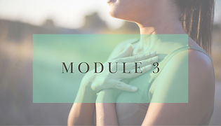 Woman with hands on chest taking diaphragmatic beaths with text overlay that says "Module 3".