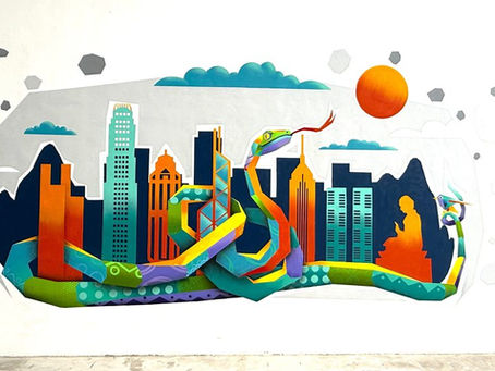 Our new mural at TKO: A work inspired by Tim March's visit, for the enjoyment of both young and old!