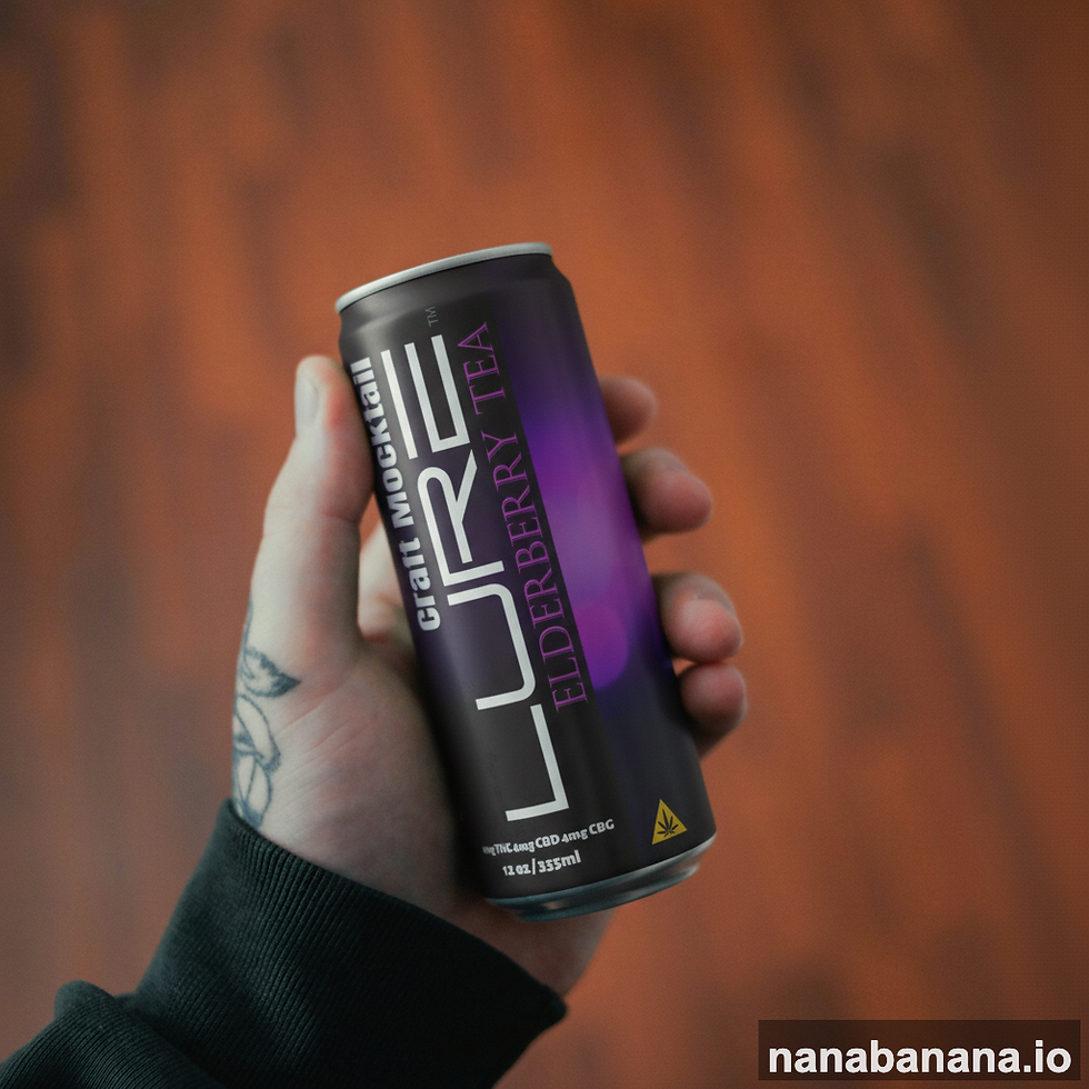 A man holding a LURE Elderberry Tea THC Drink