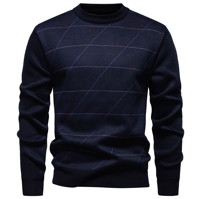 Thumbnail: Men's Mock Neck Knit Sweater – Fleece-Lined Autumn & Winter Pullover