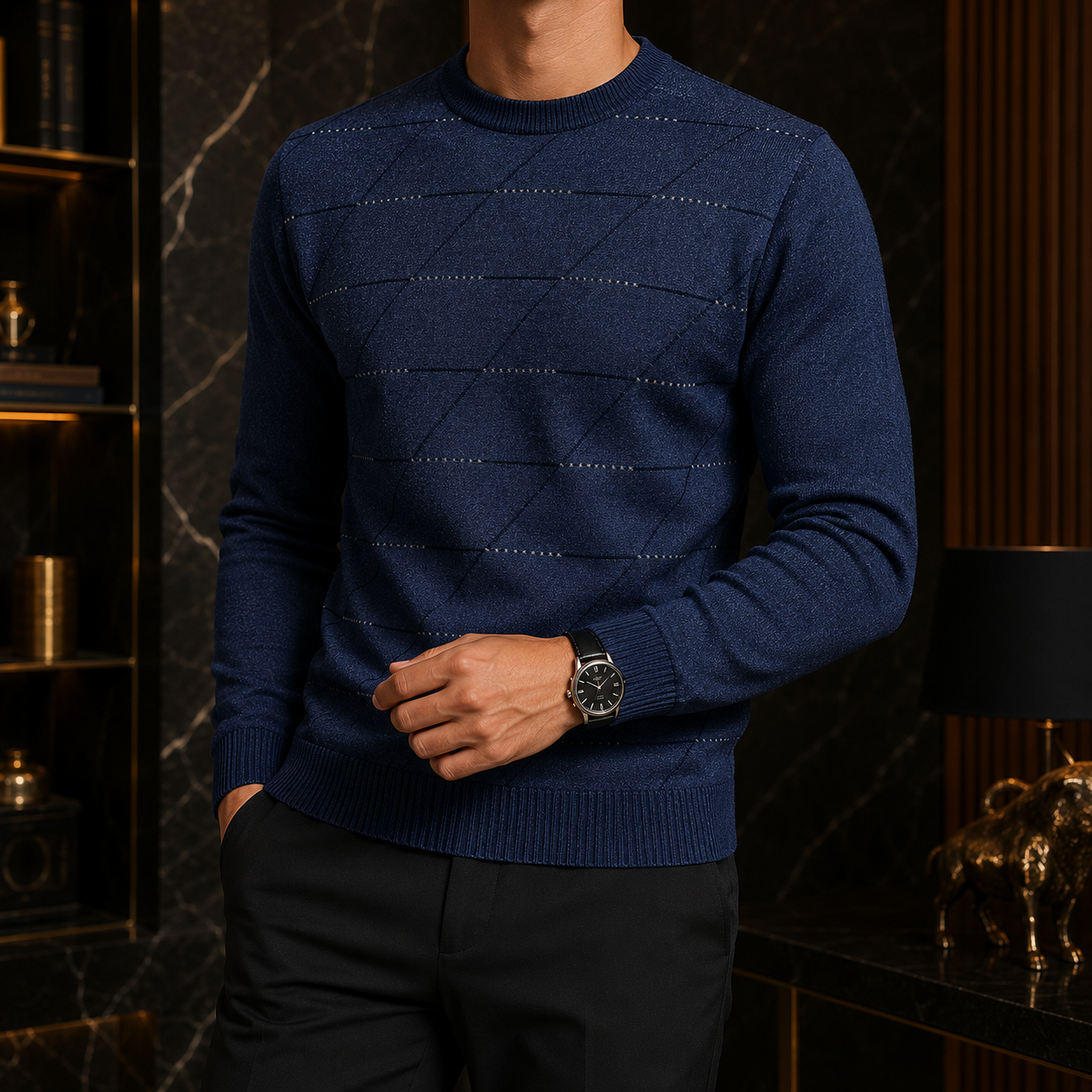 Men's Mock Neck Knit Sweater – Fleece-Lined Autumn & Winter Pullover