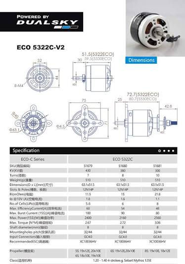 Thumbnail: DUALSKY ECO 5322 430KV 120E BRUSHLESS MOTOR