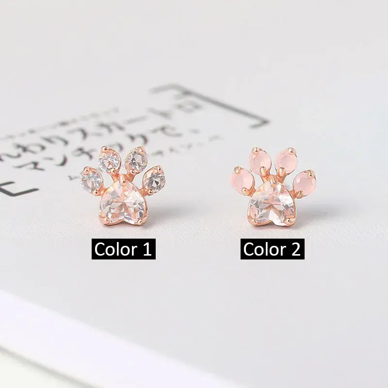 Thumbnail: LAMOON Cat Paw 925 Sterling Silver Earrings for Women Rose Quartz Stud Earring