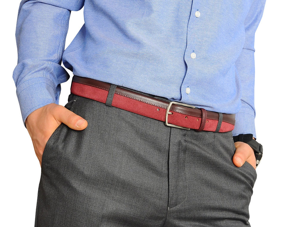 Thumbnail: Siene Burgundy Leather Men Suede Belt