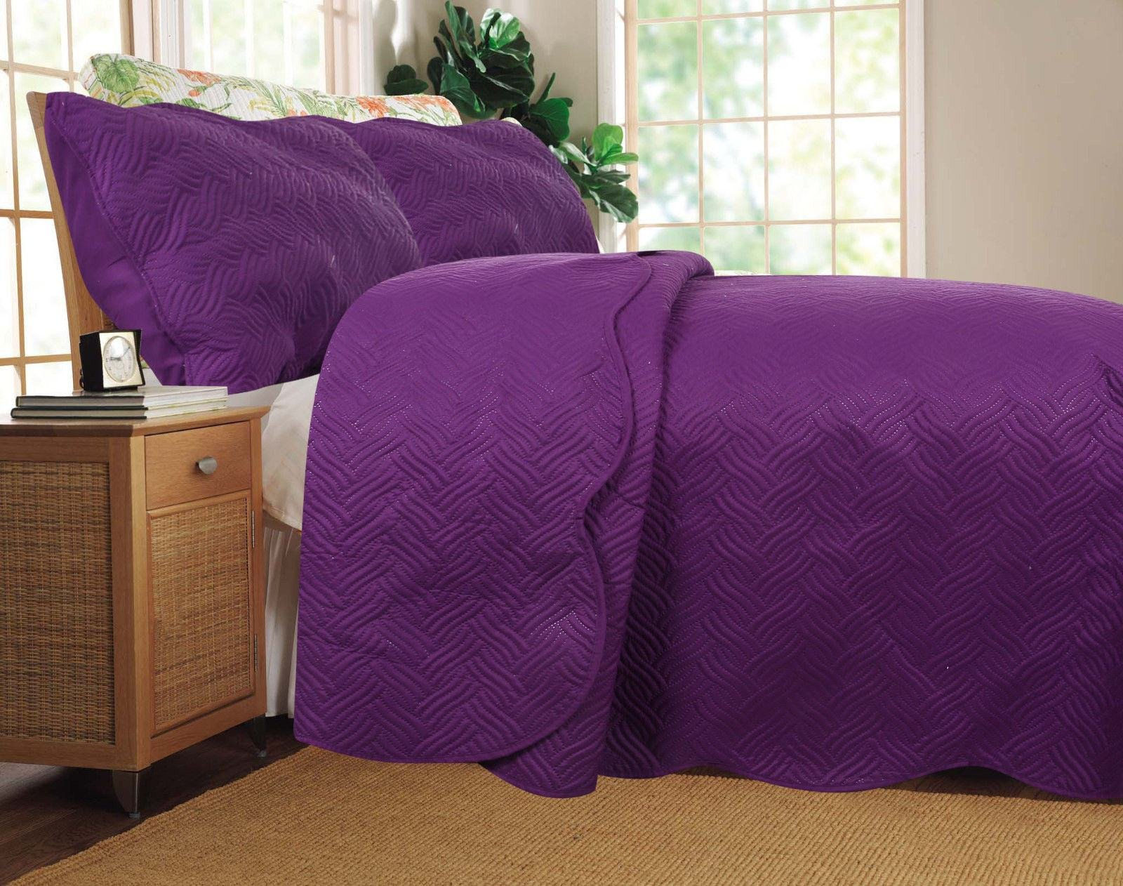 Midnight Vineyard Solid Purple Thin & Lightweight Quilted Coverlet Bedspread Set