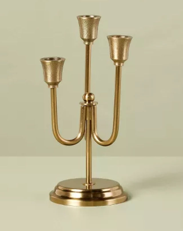 3ct Staggered Metal Taper Candelabra Antique Brass -