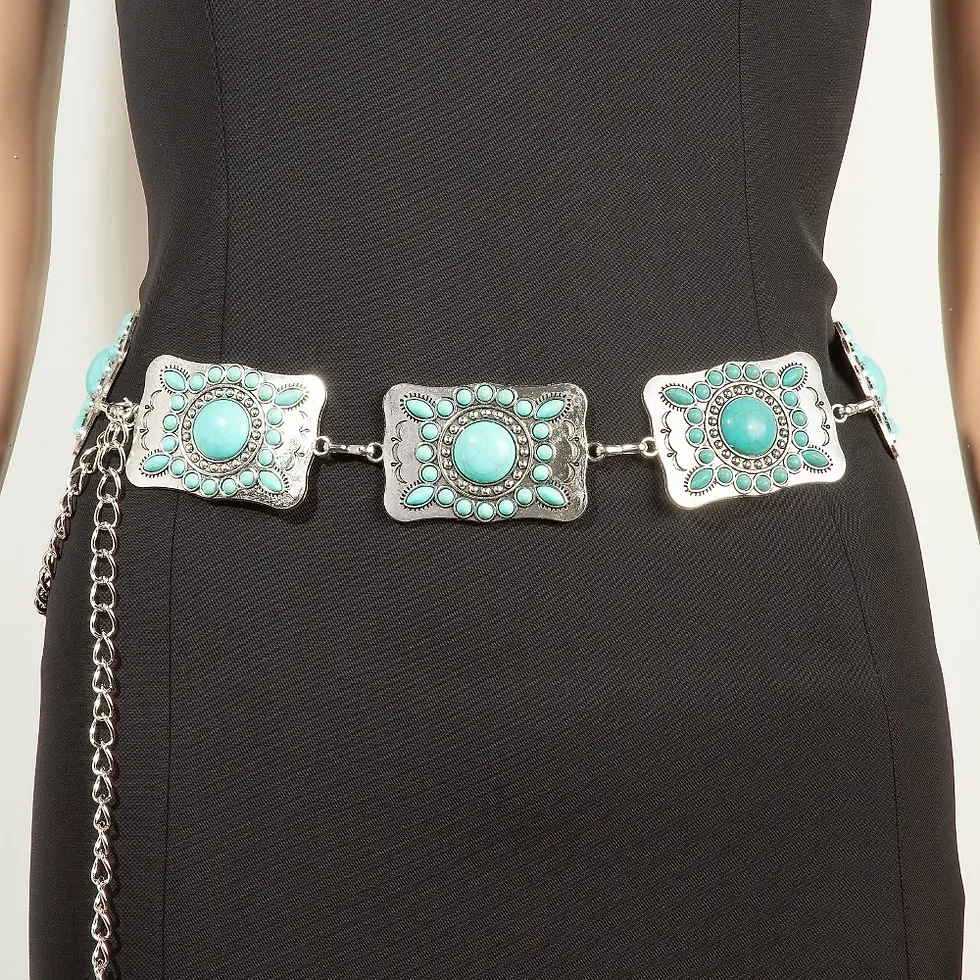 Thumbnail: Turquoise Studded Concho Chain Belt