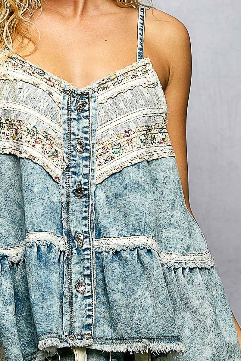 Thumbnail: Denim Lace Patch Top