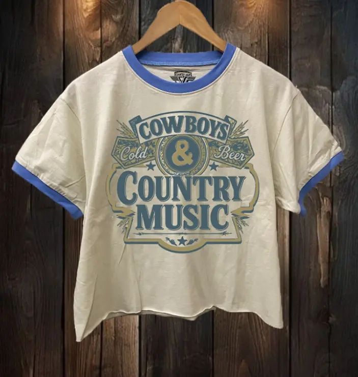 Thumbnail: Cowboys, Cold Beer, & Country Music Cropped Tee