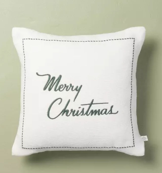 14"x14" Embroidered Merry Christmas Square Throw Pillow