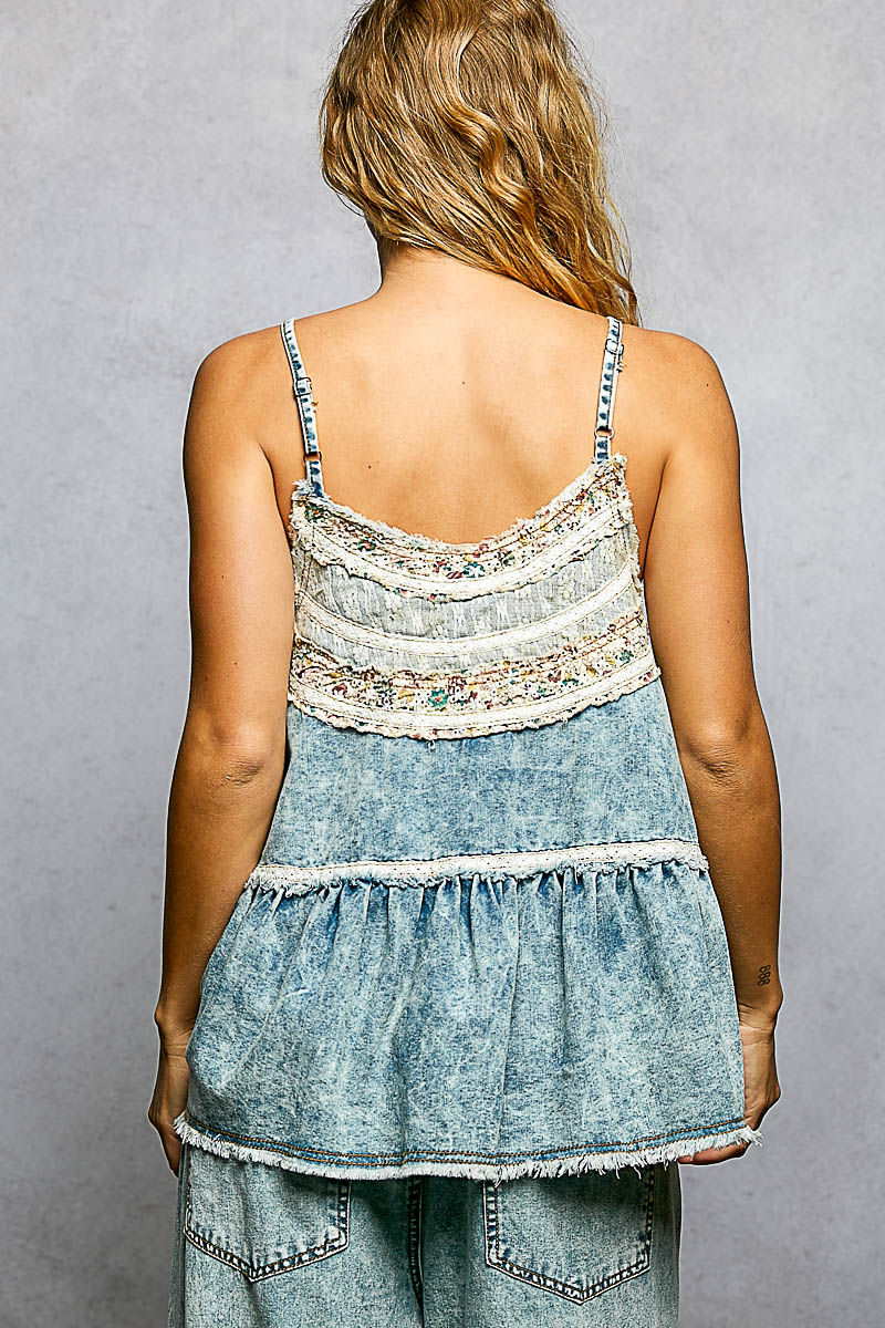 Thumbnail: Denim Lace Patch Top