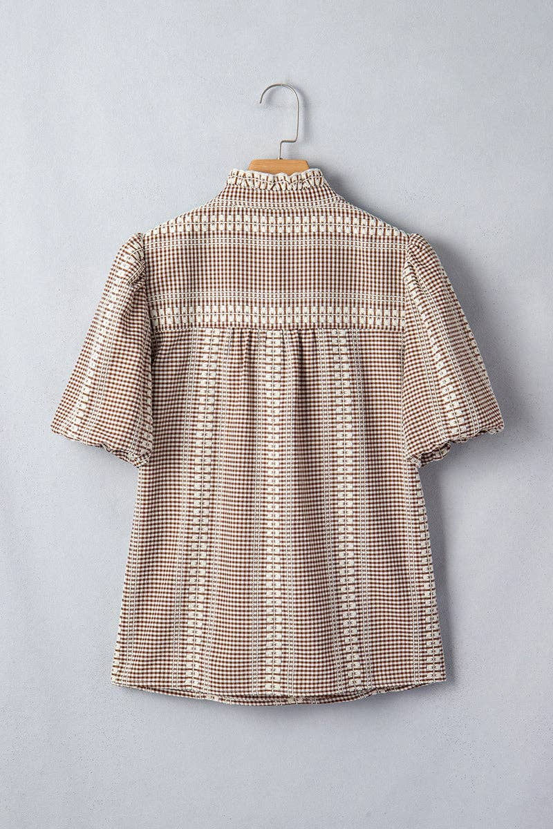 Miniature : Pony Print Puff Sleeve Gingham Blouse