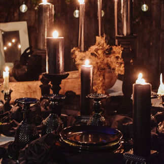 Outdoor Halloween tablescapes black candles
