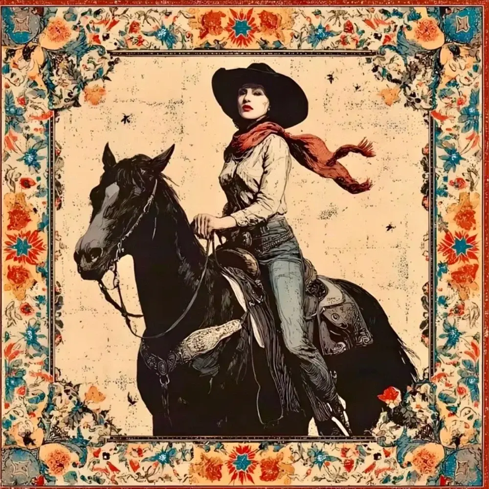Western Cowgirl Horse Floral Print Scarf