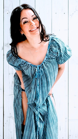 Ali in a Free People oversized dress with bloomers