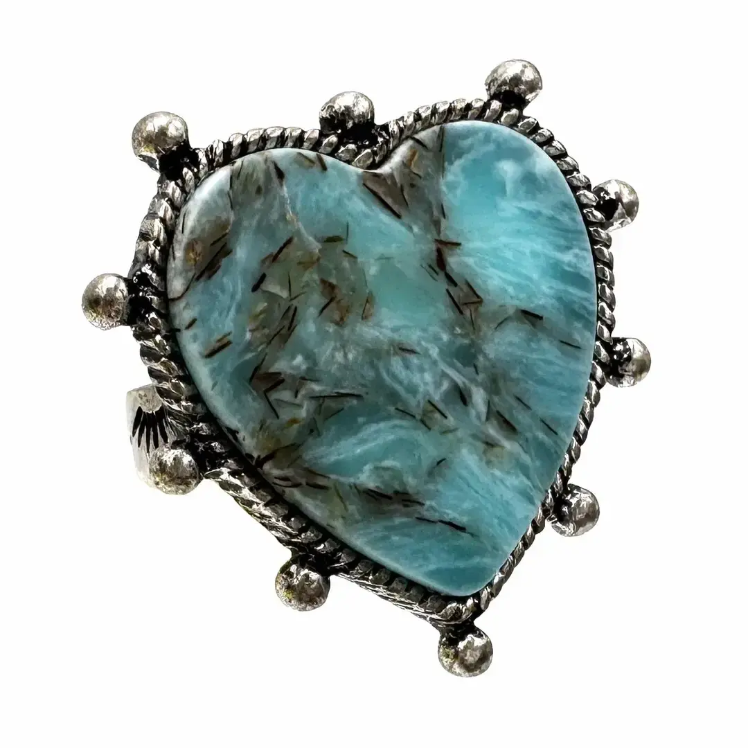 Large Heart Turquoise Stone Western Stretch Ring