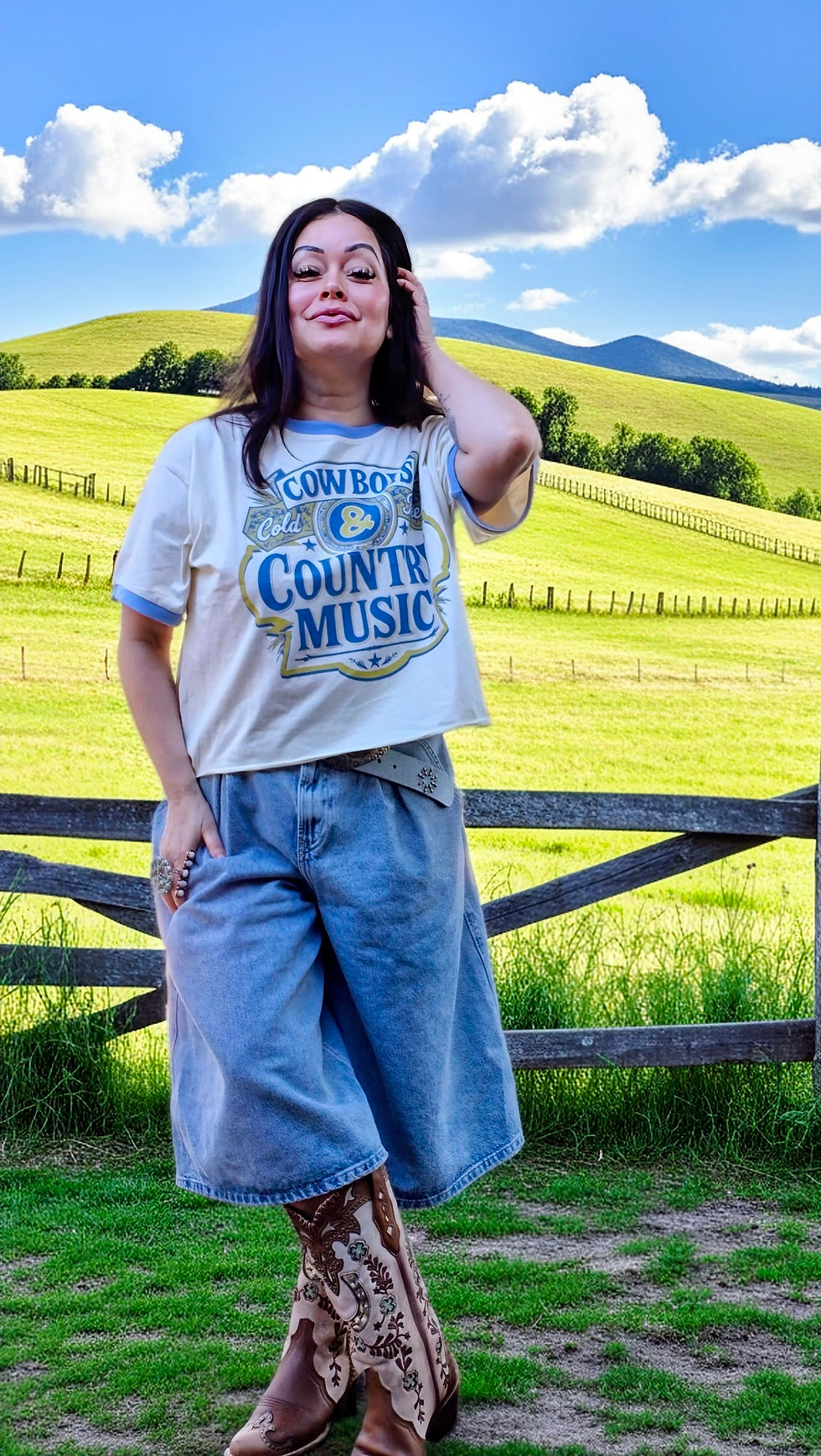 Thumbnail: Cowboys, Cold Beer, & Country Music Cropped Tee