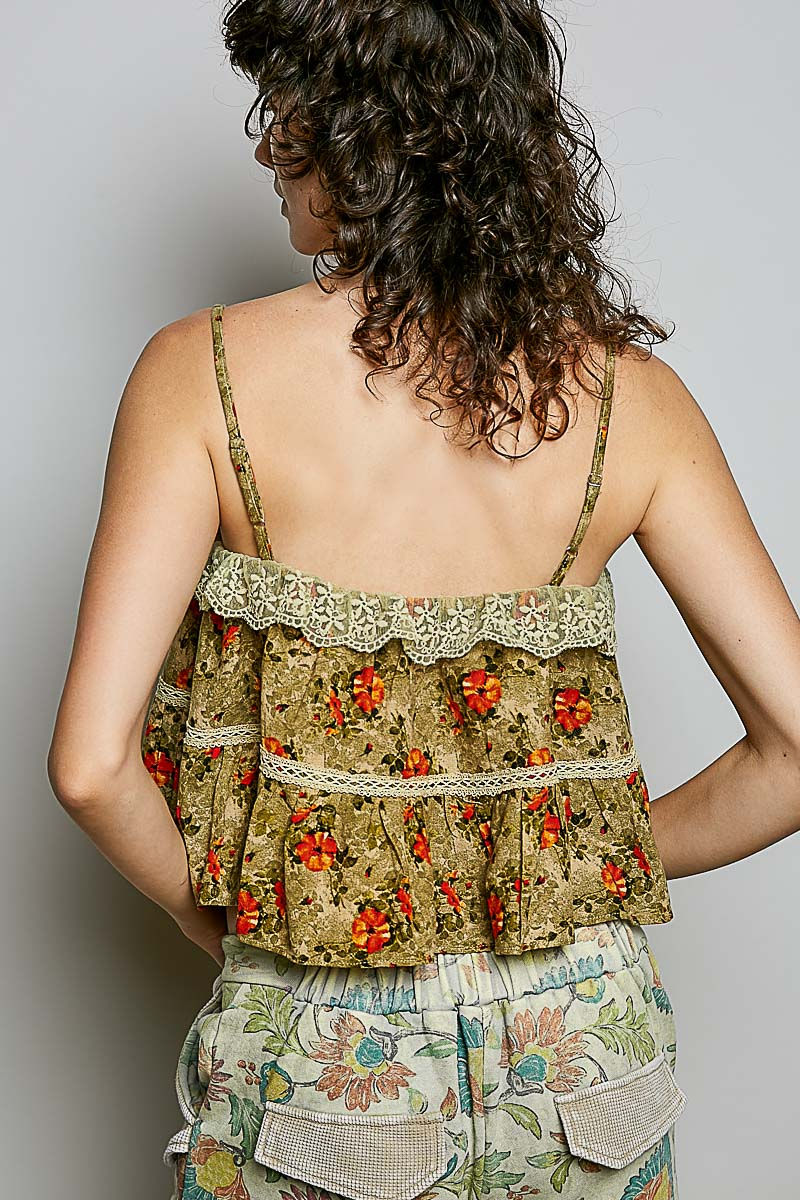 Miniature : Ruffles Ribbon Tie Floral Top