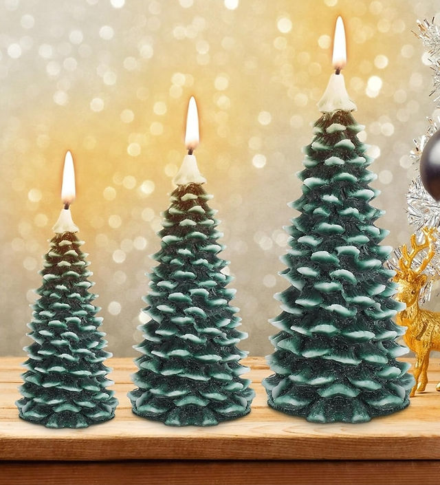 3 Pcs Christmas Tree Shape Candle Set Wax Realistic Tree