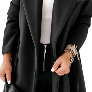 Womens Classic Coat Lapel Collar Open Front Belted Long