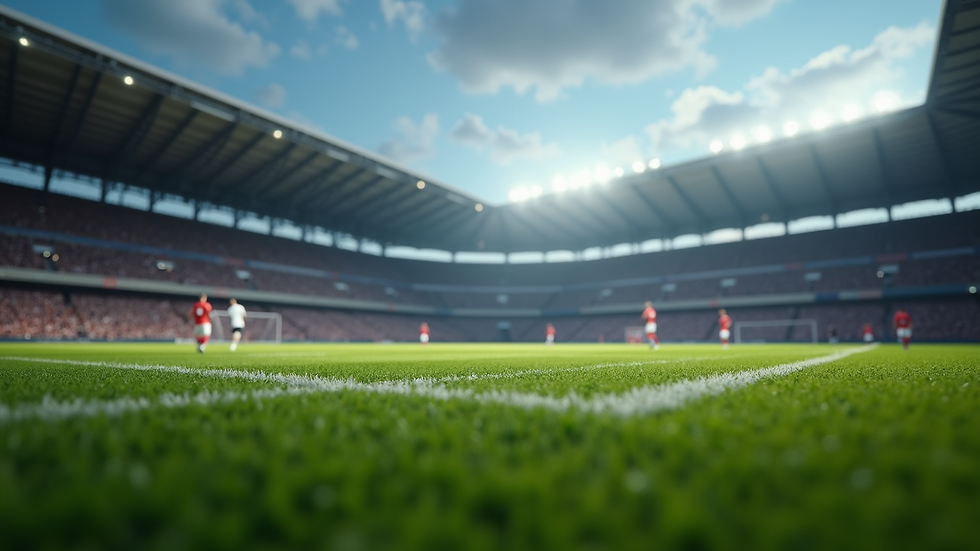 Eye-level view of a football pitch during a match