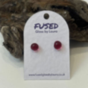 Fused Glass Translucent Dark Pink Small Stud Sterling Silver Earrings