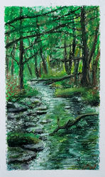 "Bushkill Creek 2", Oil Pastel Drawing of Bushkill Creek by Linda Wallentine